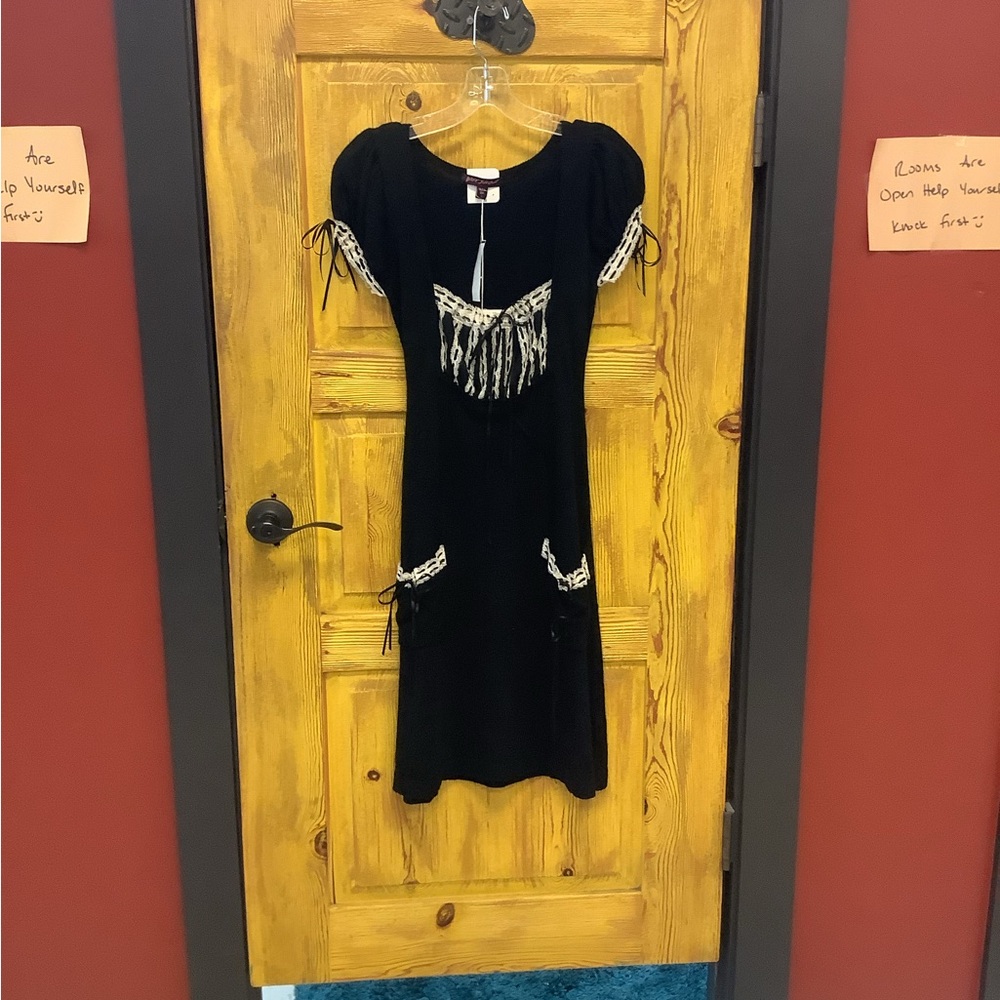 Betsey Johnson Milkmade Black Midi Dress with Cream Details